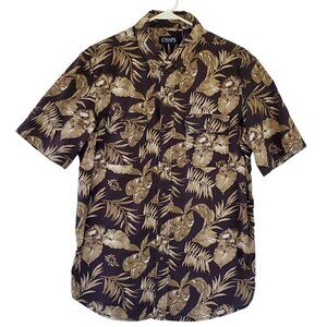 Chaps Shirt Men's M Hawaiian Tropical Brown Short Sleeve Button Down Pocket